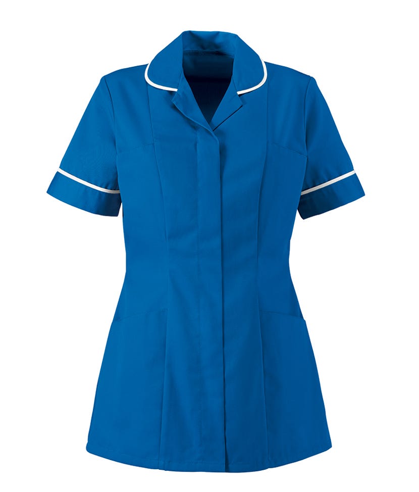 Traditional Nurses Tunic with Contemporary Cut - Blade Blue & White Trim