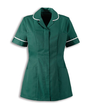 Traditional Nurses Tunic with Contemporary Cut - Bottle Green & White Trim