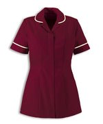 Traditional Nurses Tunic with Contemporary Cut - Burgundy & Cream Trim