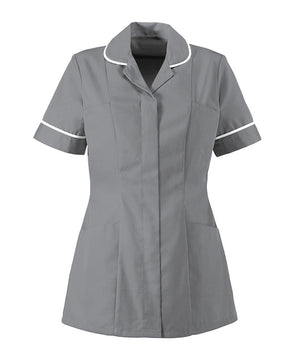 Traditional Nurses Tunic with Contemporary Cut - Hospital Grey & White Trim