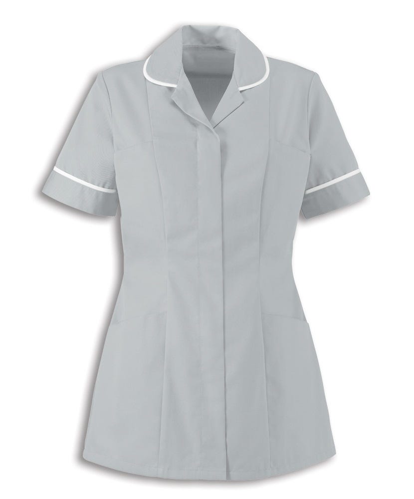 Traditional Nurses Tunic with Contemporary Cut - Pale Grey & White Trim