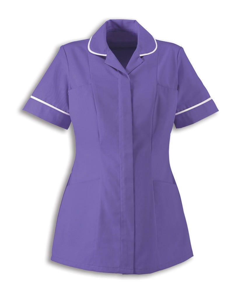 Traditional Nurses Tunic with Contemporary Cut - Purple & White Trim