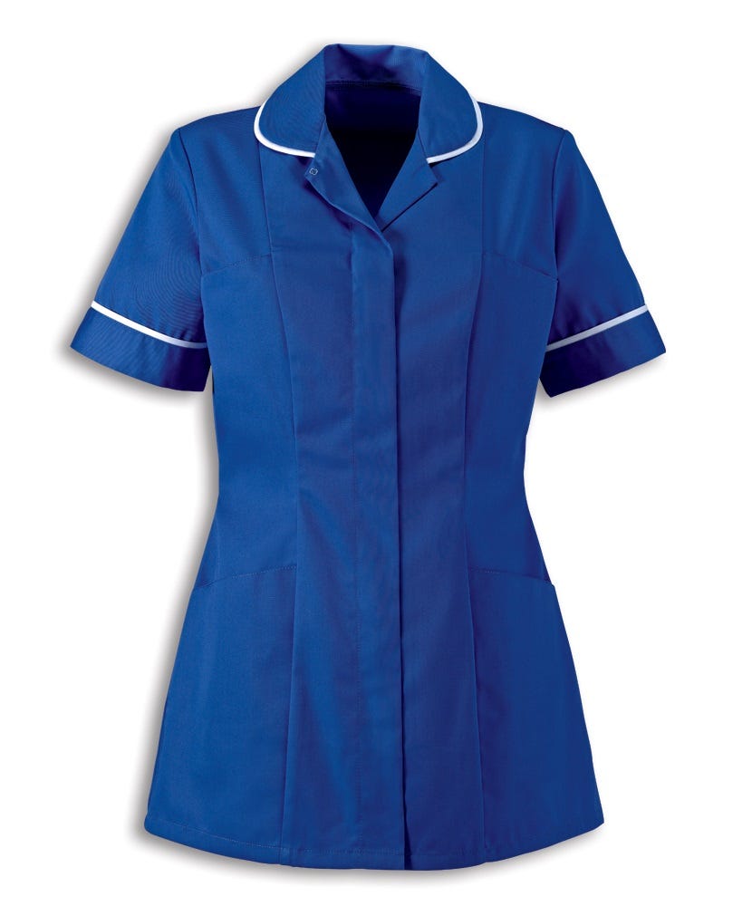 Traditional Nurses Tunic with Contemporary Cut - Royal Blue & White Trim