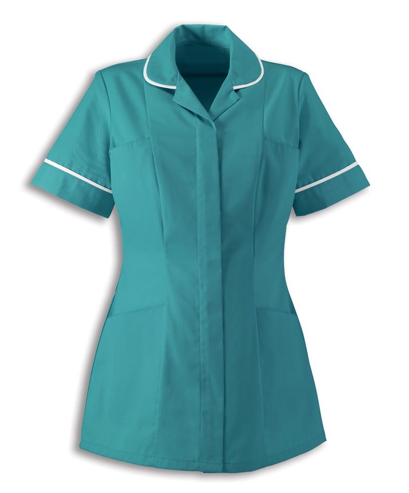 Traditional Nurses Tunic with Contemporary Cut - Turquoise & White Trim