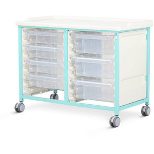 Tray Trolley - Low Level - Double Column (Milded Steel) - 4 Small & 3 Deep Drawers