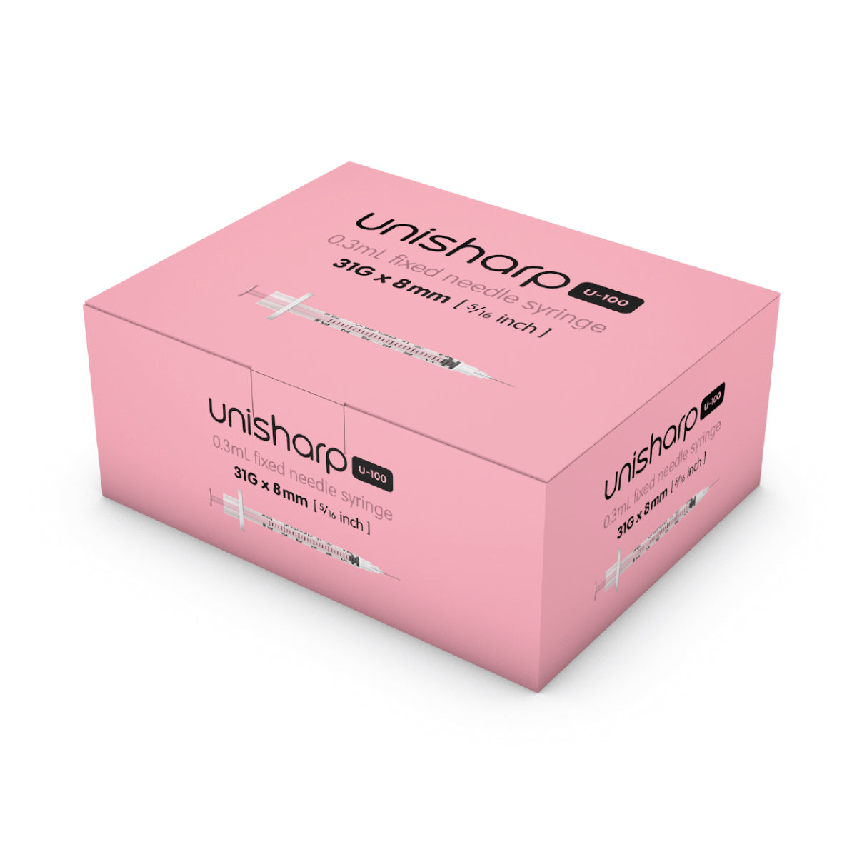 Unisharp 31G 0.3mL Fixed Needle Syringe - Pink Box of 100