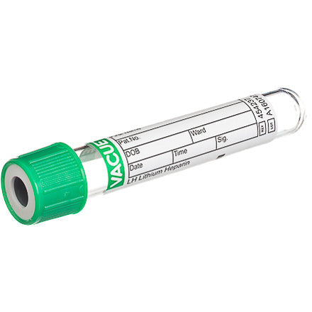 VACUETTE® Tube, LH, 2ml, 13x75mm, Green/White, Sterile - Pack Of 50