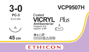 VICRYL Suture PLUS - Braided - Undyed - 3-0 - 45cm - 1 x Conventional Cutting PC - 16mm - 3/8C - 36