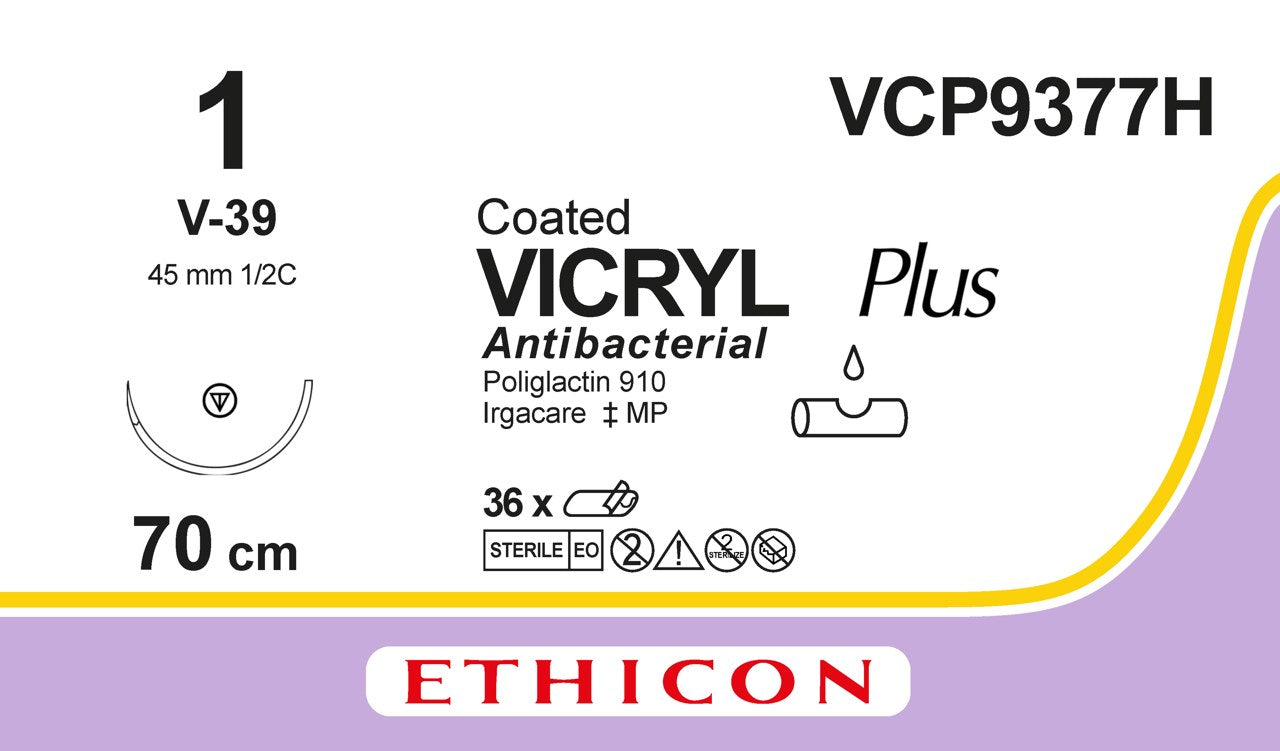 VICRYL Suture PLUS - Braided - Violet - 1 - 70cm - 1 x Tapercut - 45mm - 1/2C - 36