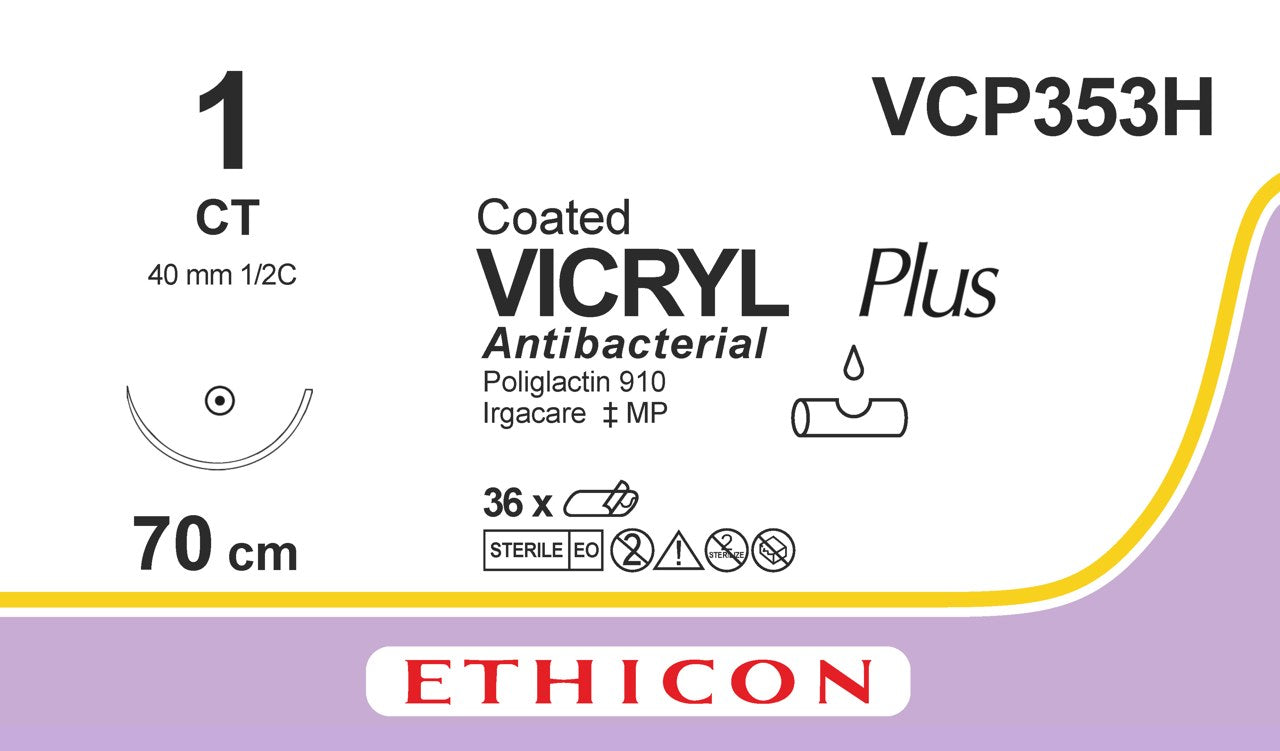 VICRYL Suture PLUS - Braided - Violet - 1 - 70cm - 1 x Taperpoint - 40mm - 1/2C - 36