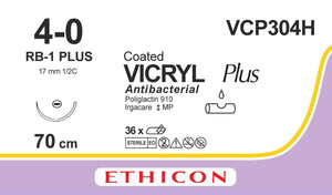 VICRYL Suture PLUS - Braided - Violet - 4-0 - 70cm - 1 x Taperpoint Plus - 17mm - 1/2C - 36