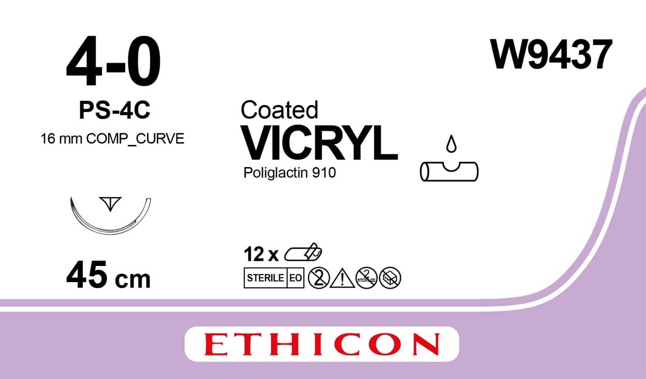 Vicryl Coasted Braided UD 45Cm M1.5 USP4-0 S/A PS-4C PRM - Box of 12