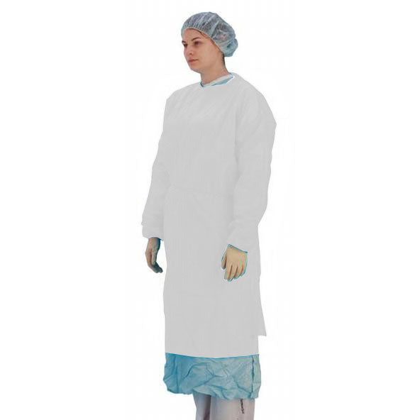 White Examination Gown with Long Sleeves & Elastic Cuffs