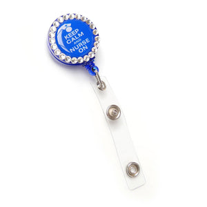 'Keep Calm' Retractable ID Tag - Blue