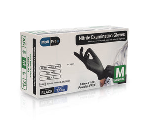 Black Nitrile Gloves - Box of 100 - Medium